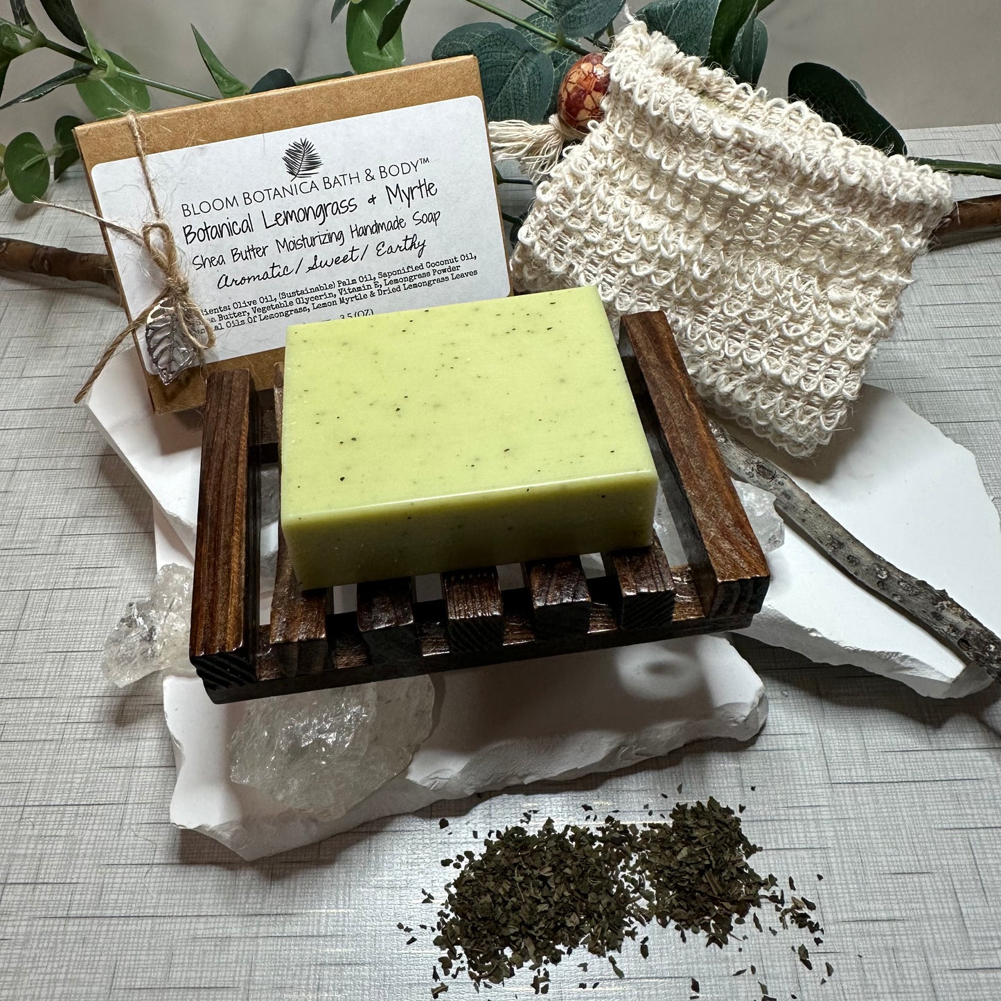 Soap Botanical Lemongrass and Myrtle Shea Butter Soap | Extremely Moisturizing | All Natural | Comes With Free Ramie Soap Bag