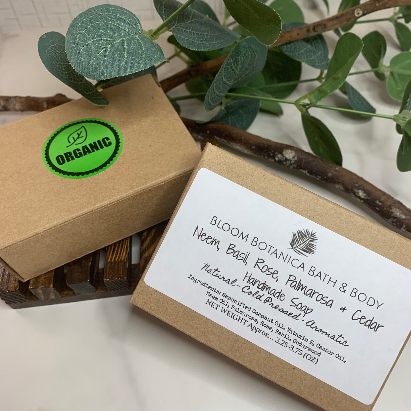 Neem Basil Rose Palmarosa & Cedarwood Soap | All Natural | Comes With Free Ramie Soap Bag