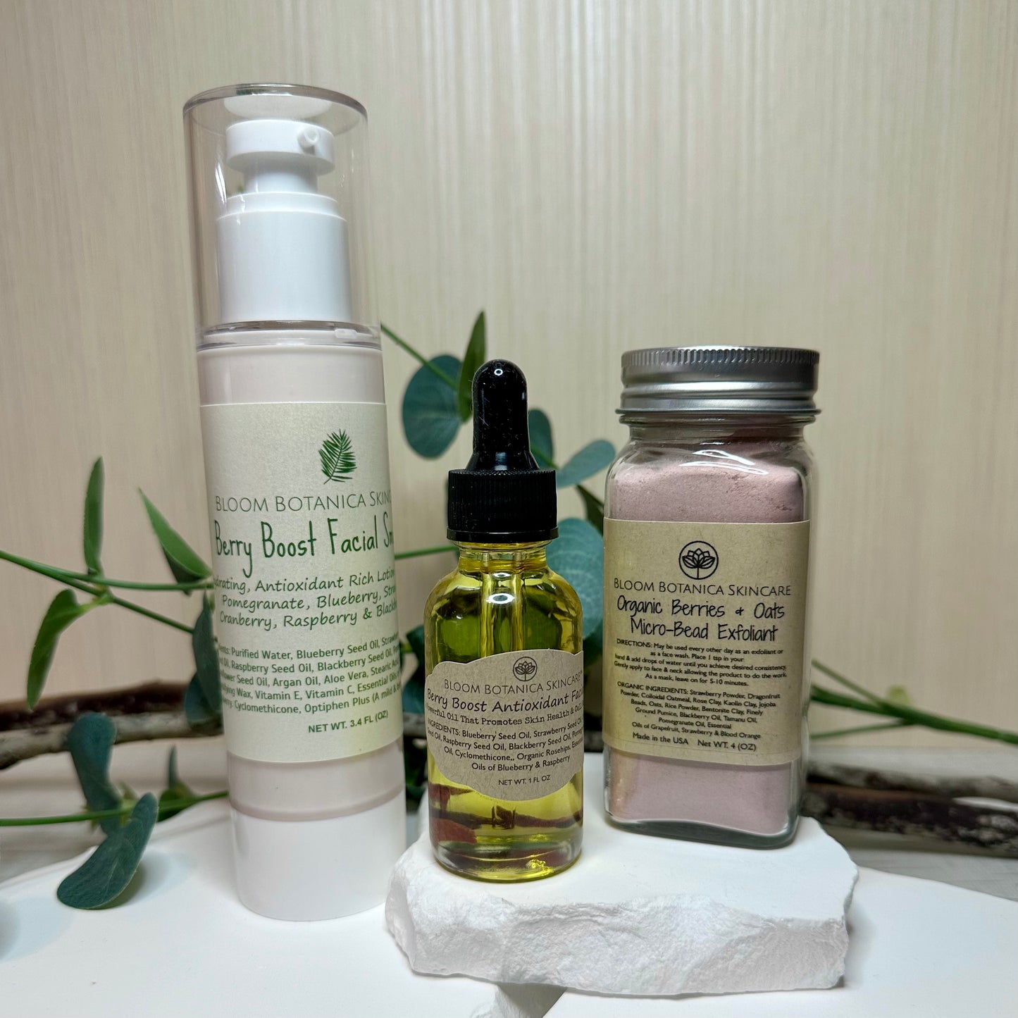 Berry Boost Facial Skincare Bundle | Exfoliate | Moisturize | Luxurious Skincare Products