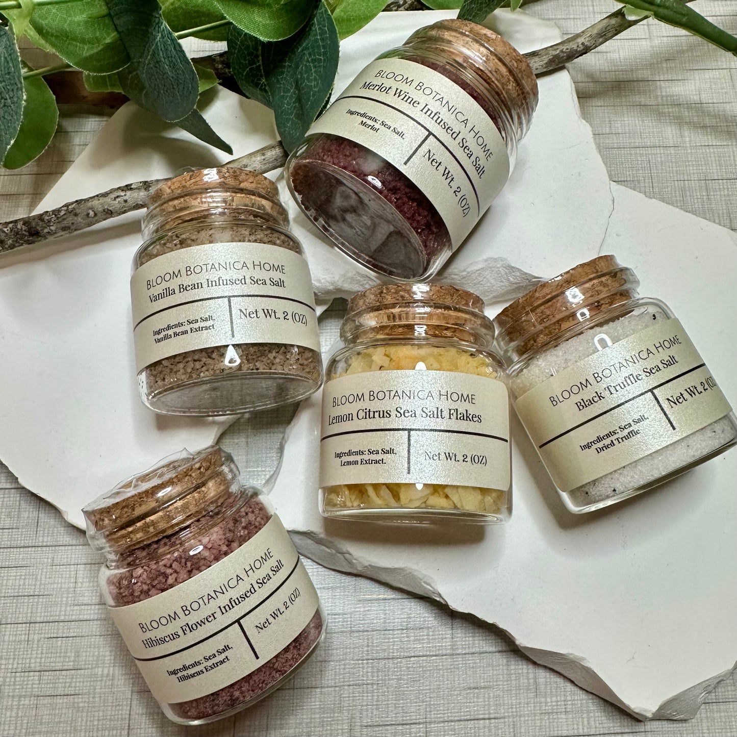 Gourmet infused Salts Gift Set of 6 | Artisanal Infused Merlot Salt | Hibiscus Salt| Black Truffle Salt | Vanilla Bean Salt | Foodie | Cooking Enthusiast