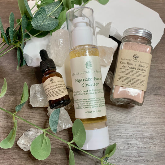 Bloom Hydration Skincare Bundle | Facial Cleanser | Exfoliant | Serum Hyaluronic & Vitamin C