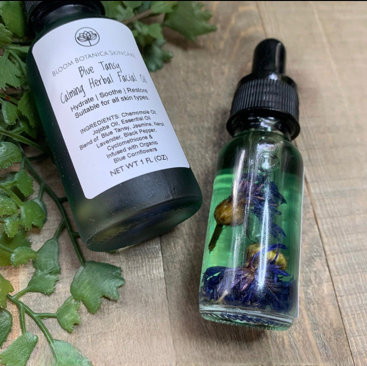 Blue Tansy Calming Herbal Facial Oil | Soothes Dry, Mature, Sensitive, Acne Prone Skin