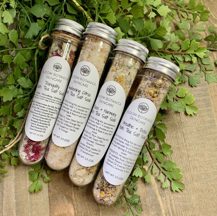 Bath Salts Gift Set of 4 | Dead Sea Salts | Tub Tea | Herbal Flower Bath