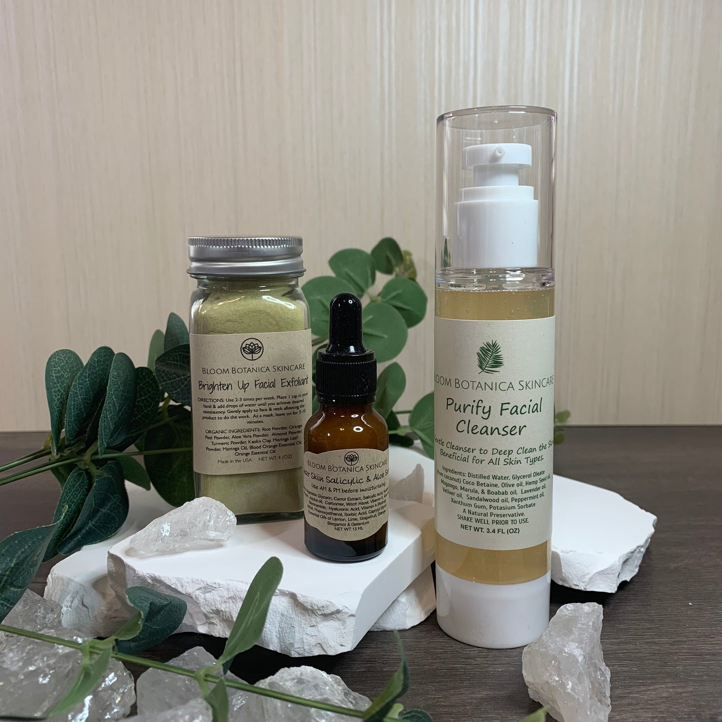 Acne Treatment Skincare Bundle| Bloom Botanica Skincare | Cleanser | Exfoliant | Toner| Serum | Facial Oil