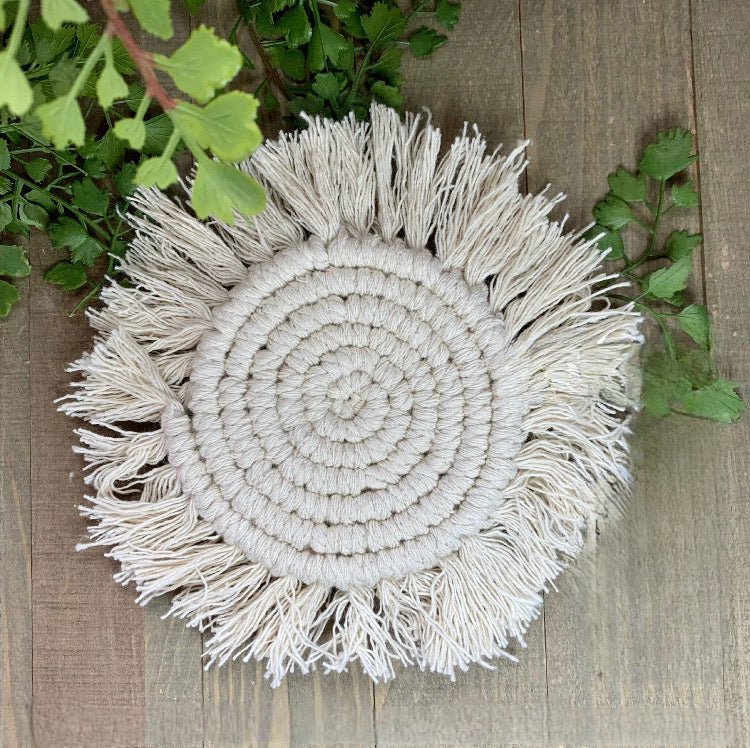 Handmade Macrame Coasters Set of 4 | Boho Inspired | 100% Organic Cotton | Housewarming Gift | Home Decor | Coffee Table Art