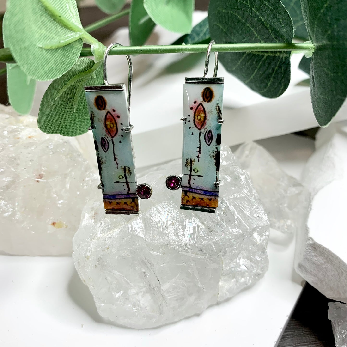 Earrings | Art Deco | Colorful Rectangle Floral Abstract Earrings | Artsy Vibe | Boho Inspired