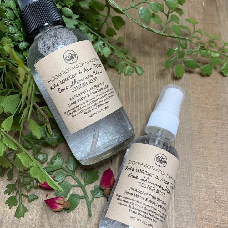 Rose Water & Aloe Silver Shimmer Mist | Make-up Setting Spray | Skin Illuminating