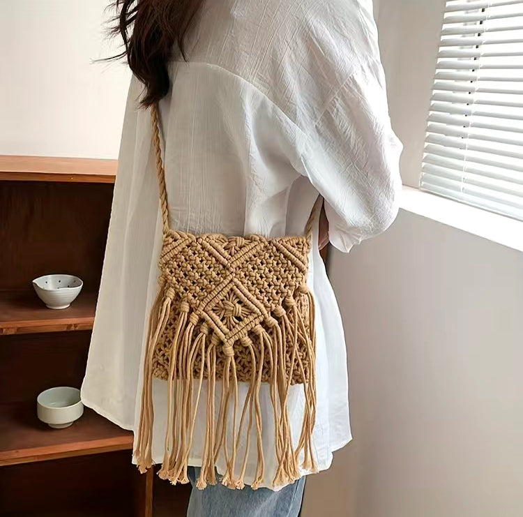 Purses | BoHo Macrame Small Crossbody Purse With Zipper | Eco-friendly Cotton