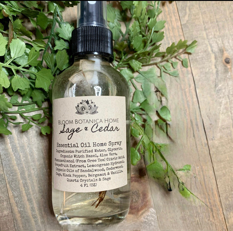 Sage & Cedar Home & Linen Spray with Crystals| Smudge Spray | Body Spray