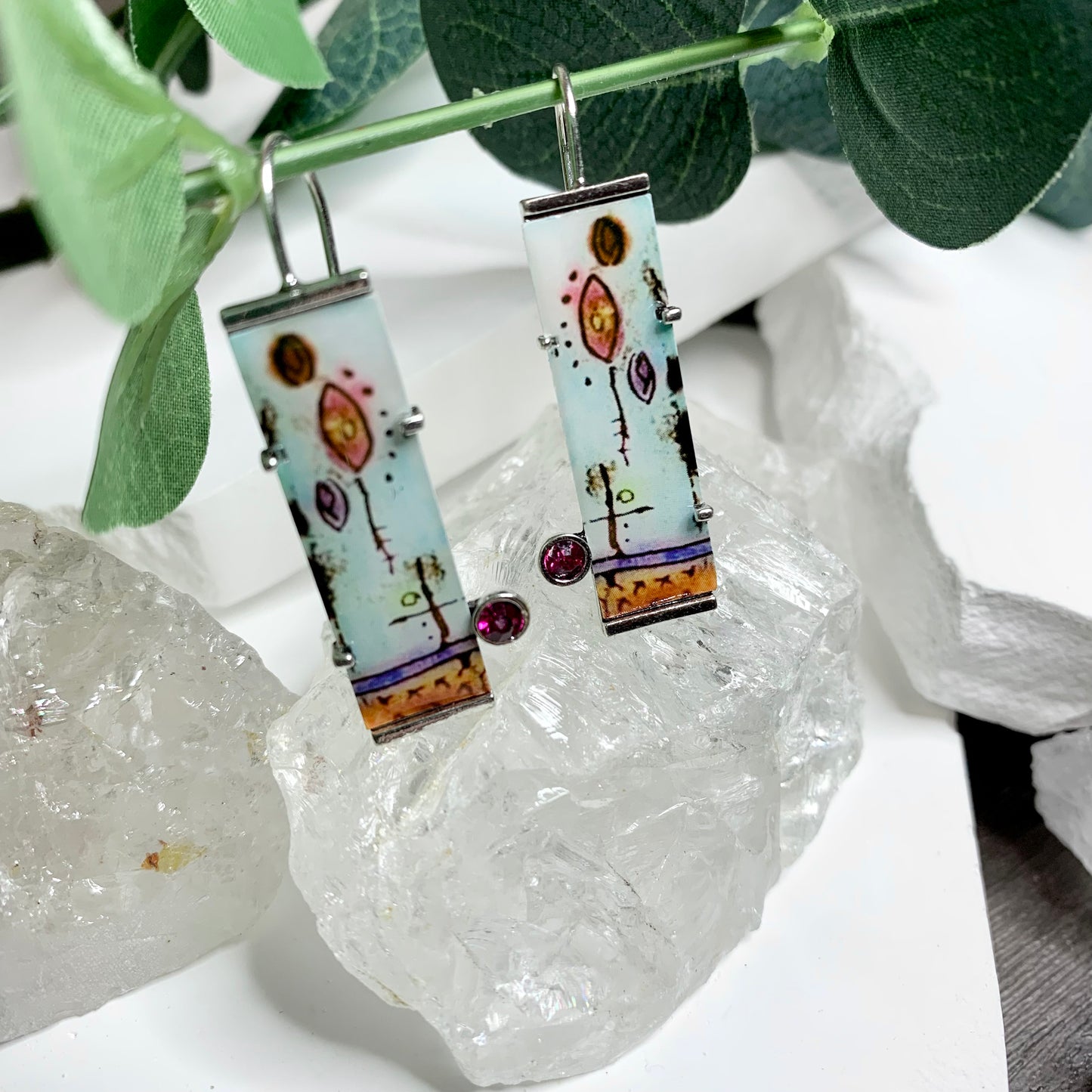 Earrings | Art Deco | Colorful Rectangle Floral Abstract Earrings | Artsy Vibe | Boho Inspired