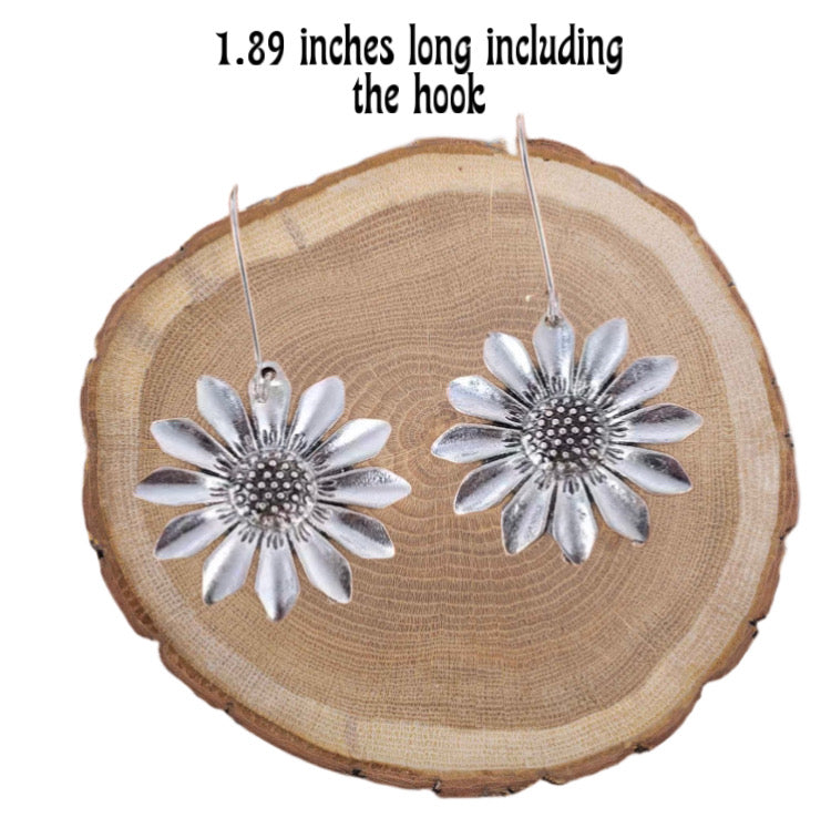 Earrings | Silver Daisy Sunflower Boho Inspired Flower Earrings | Quality Costume Jewelry