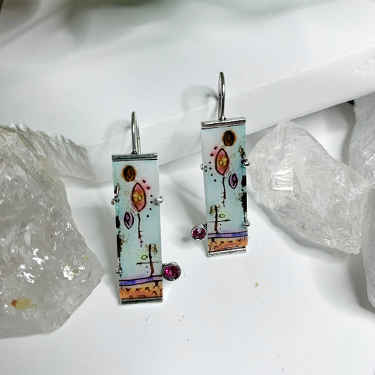 Earrings | Art Deco | Colorful Rectangle Floral Abstract Earrings | Artsy Vibe | Boho Inspired