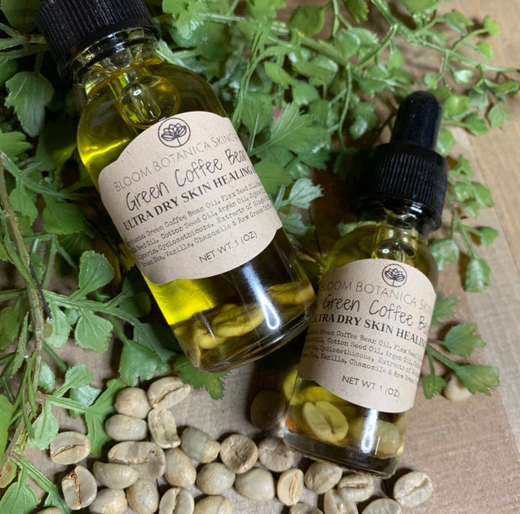 Green Coffee Bean Ultra Dry Skin Healing Facial Oil & Hydrating Exfoliant Bloom Bundle