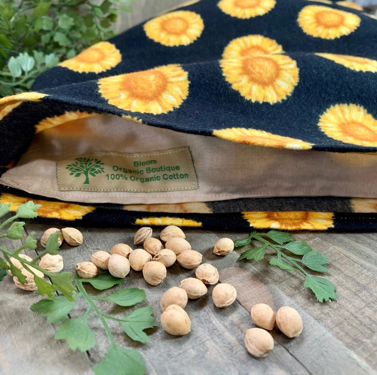 Cherry Pit Organic Heat Sack | Black with Yellow Flowers | Natural Heating Pad