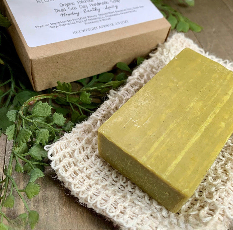 Soap Patchouli & Mint Dead Sea Clay | All Natural | Free Ramie Soap Bag Included