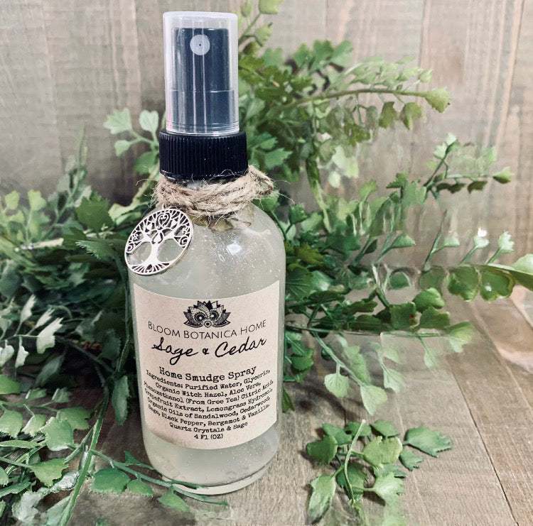 Sage & Cedar Home & Linen Spray with Crystals| Smudge Spray | Body Spray