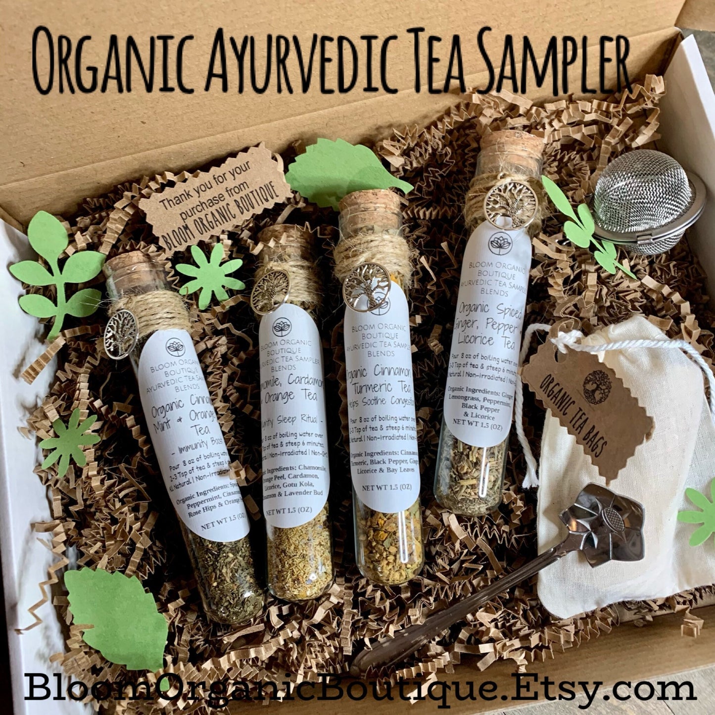 Ayurvedic Tea Gift Set of 4 | USDA Organic | Get Well Gift | Tea Lover | Hostess Gift