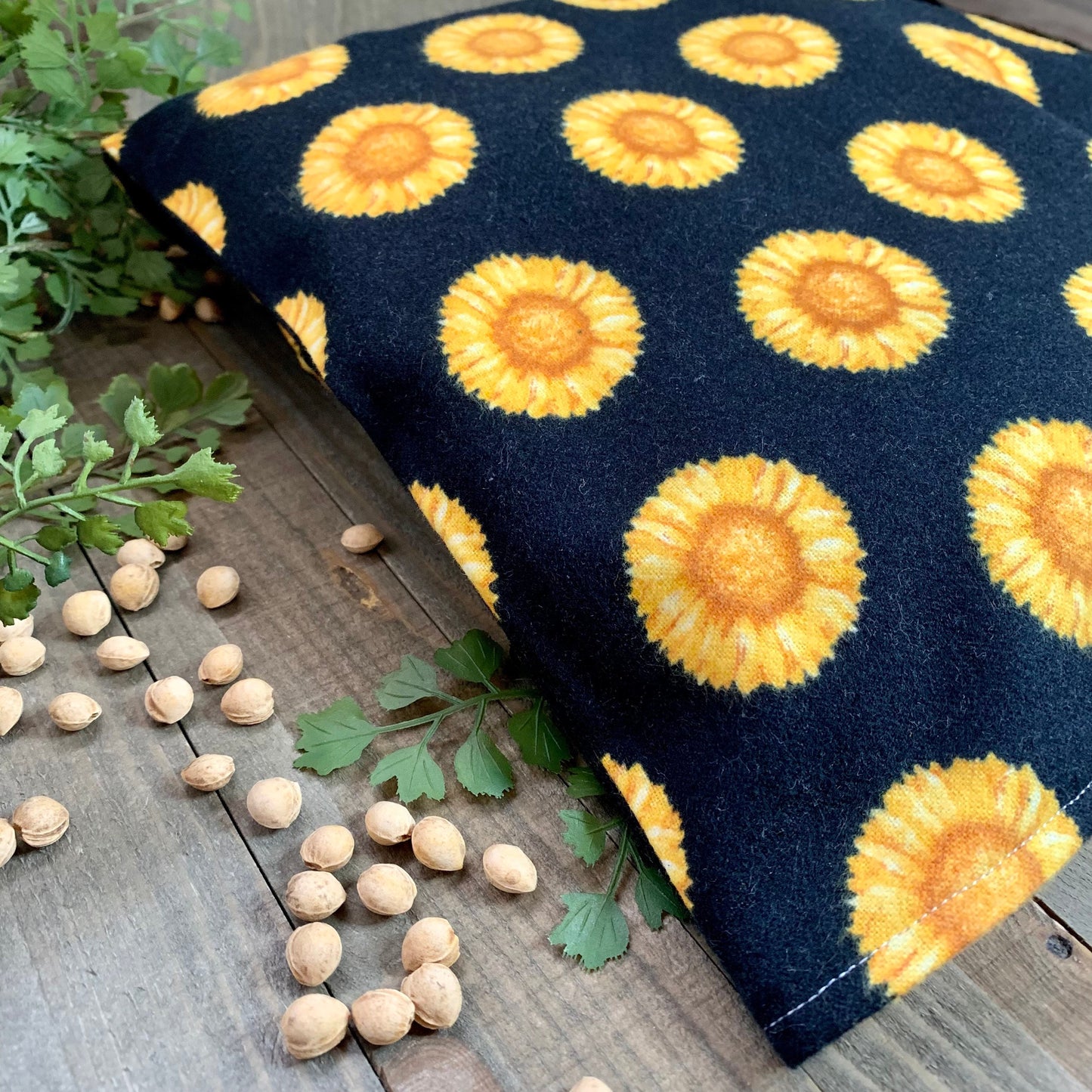 Cherry Pit Organic Heat Sack | Black with Yellow Flowers | Natural Heating Pad